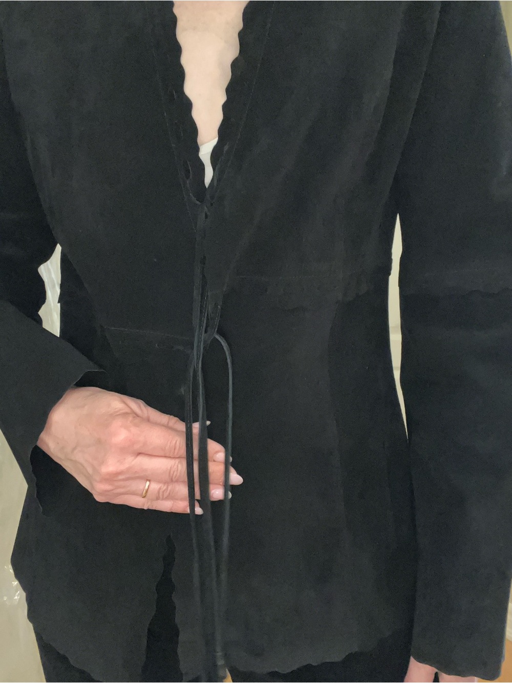 Danier Black Suede Lace Trim Jacket & Matching Lined Pants ❤️‍🔥